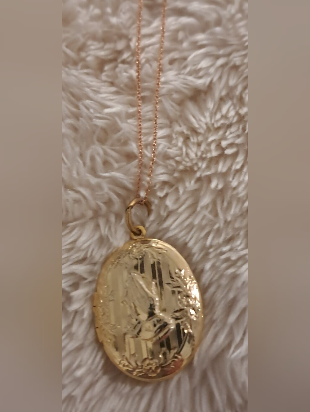 14K Rose Gold dainty Chain with Oval Gold Tone Lords Prayer Locket Necklace